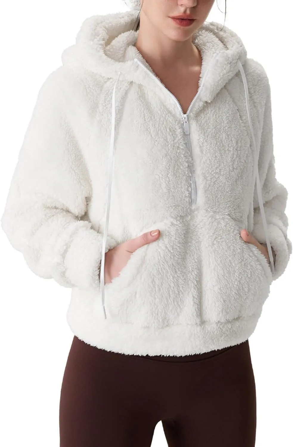 Oversized Fuzzy Sherpa Jackets Women Zip Up Jackets with Pockets Yoga Gym Running Jackets for Workout