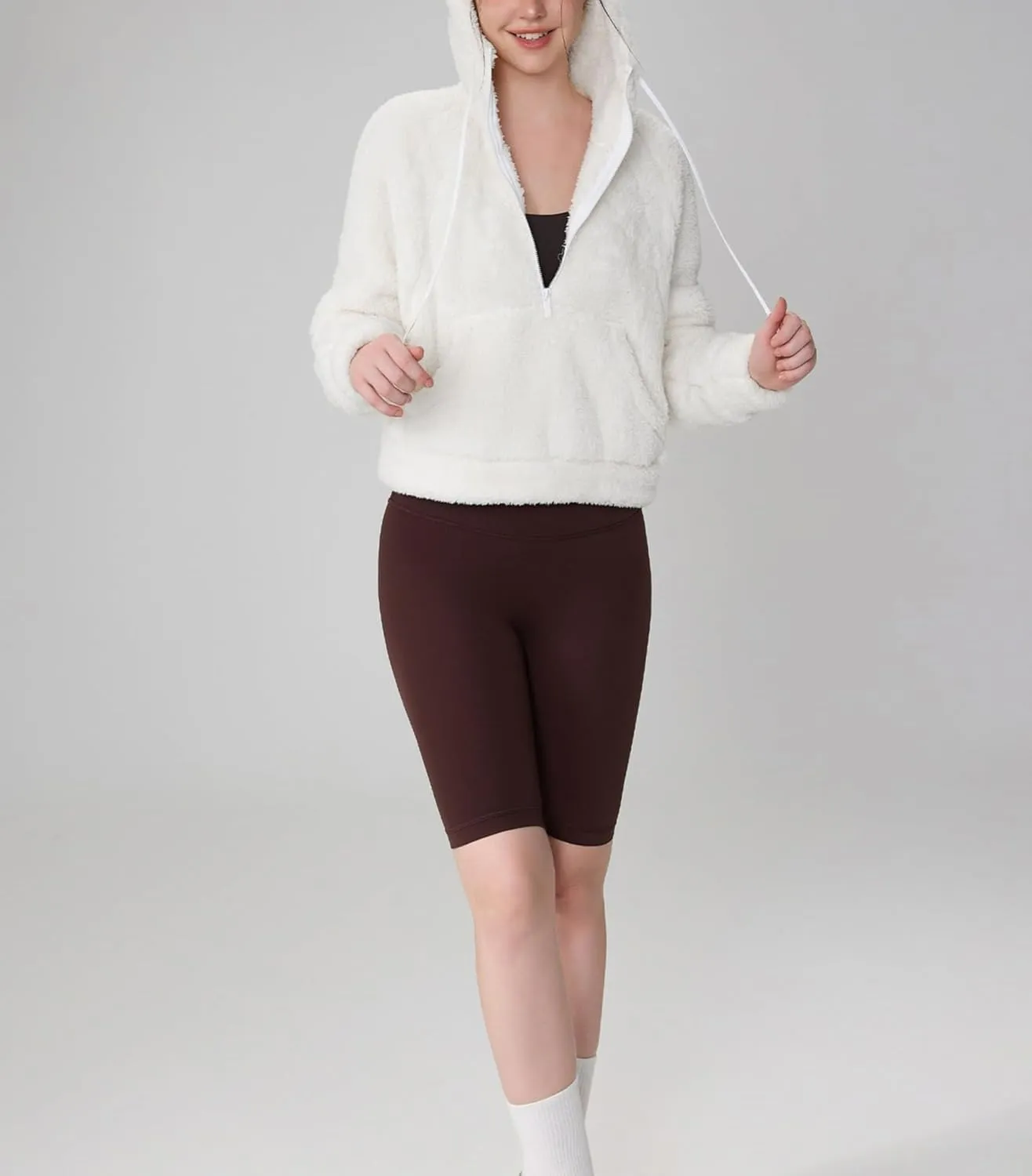 Oversized Fuzzy Sherpa Jackets Women Zip Up Jackets with Pockets Yoga Gym Running Jackets for Workout