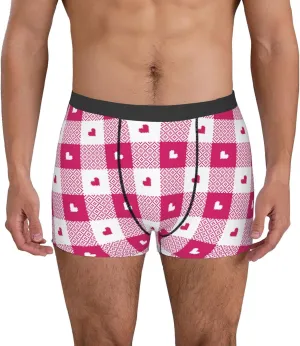 Plaid Heart Print Boxer Briefs For Men Breathable Underwear-