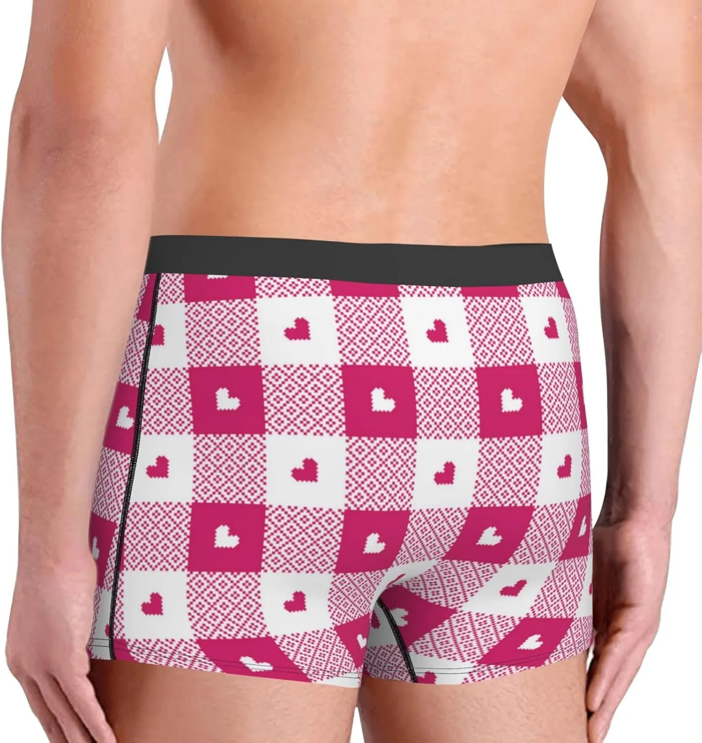 Plaid Heart Print Boxer Briefs For Men Breathable Underwear-