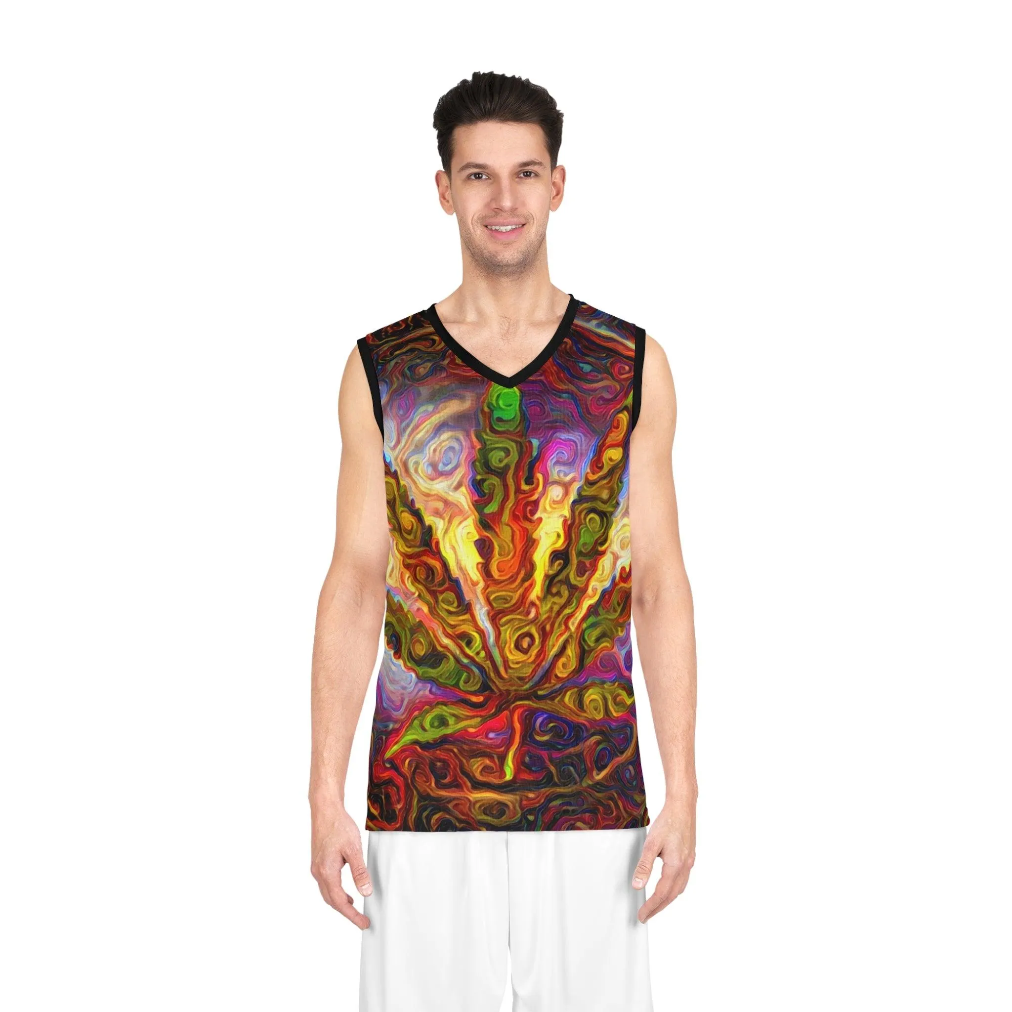 Psychedelic Pot Leaf Basketball Jersey