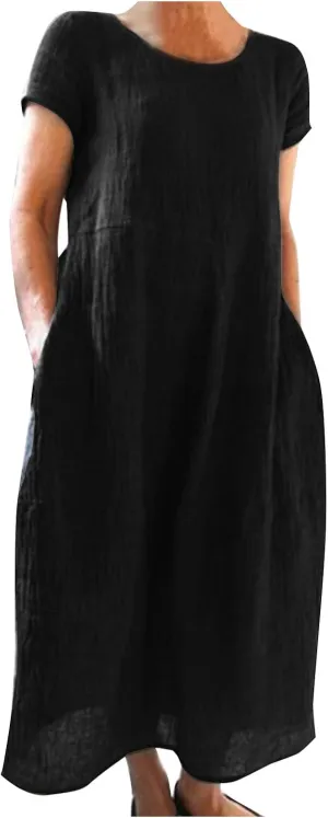 PTOLOCIF Summer Dresses for Women Short Sleeve Crewneck Casual T Shirt Dress Loose Long Beach Vacation Dresses with Pocket