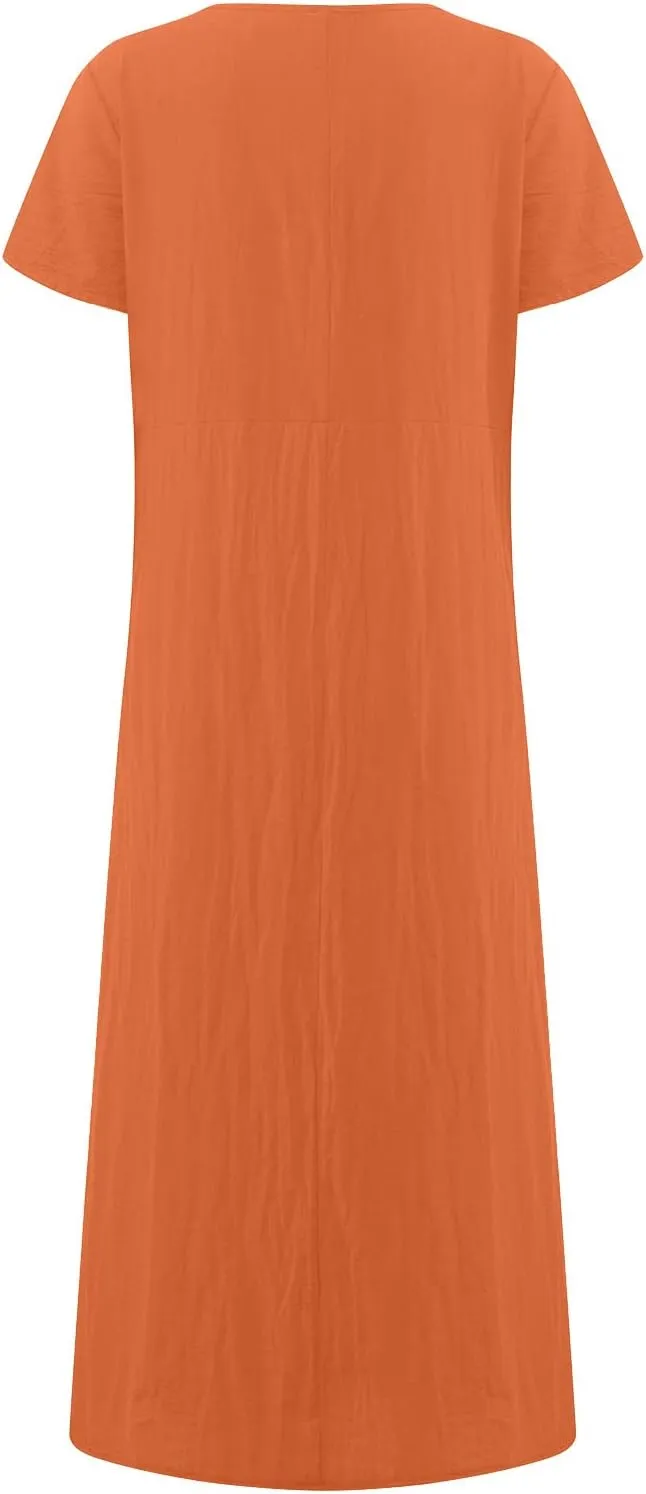 PTOLOCIF Summer Dresses for Women Short Sleeve Crewneck Casual T Shirt Dress Loose Long Beach Vacation Dresses with Pocket
