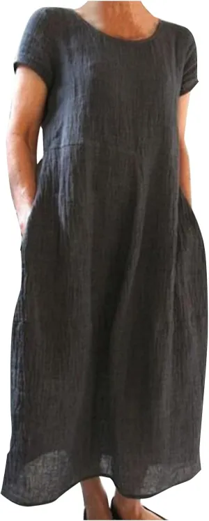 PTOLOCIF Summer Dresses for Women Short Sleeve Crewneck Casual T Shirt Dress Loose Long Beach Vacation Dresses with Pocket