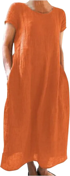 PTOLOCIF Summer Dresses for Women Short Sleeve Crewneck Casual T Shirt Dress Loose Long Beach Vacation Dresses with Pocket