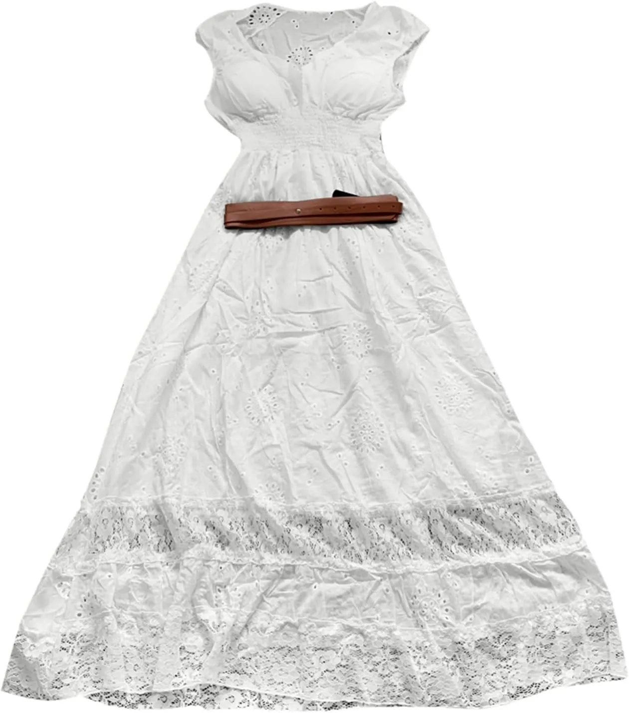 PTOLOCIF Summer Maxi Dress for Women 2025 Short Sleeve Casual Beach Dress V Neck Loose Plain Comfy Long Dresses with Belt