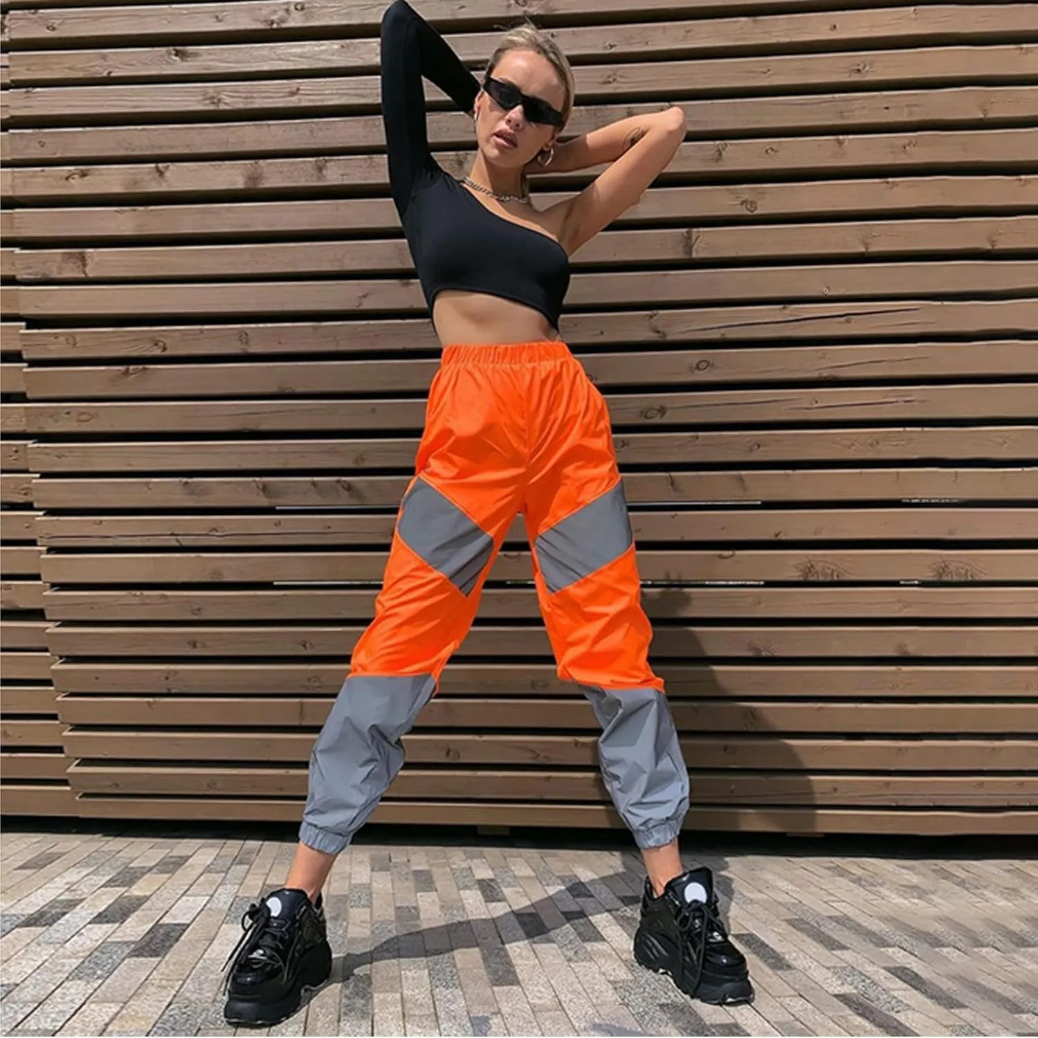 RARITYUS Men Women Rave Reflective Pants Sweatpants Trousers Dance Jogger Pants with Pockets for Casual Sport Party Festival