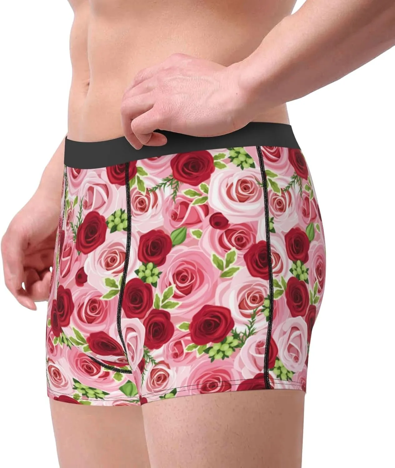 Rose Flowers Print Boxer Briefs For Men Breathable Underwear-