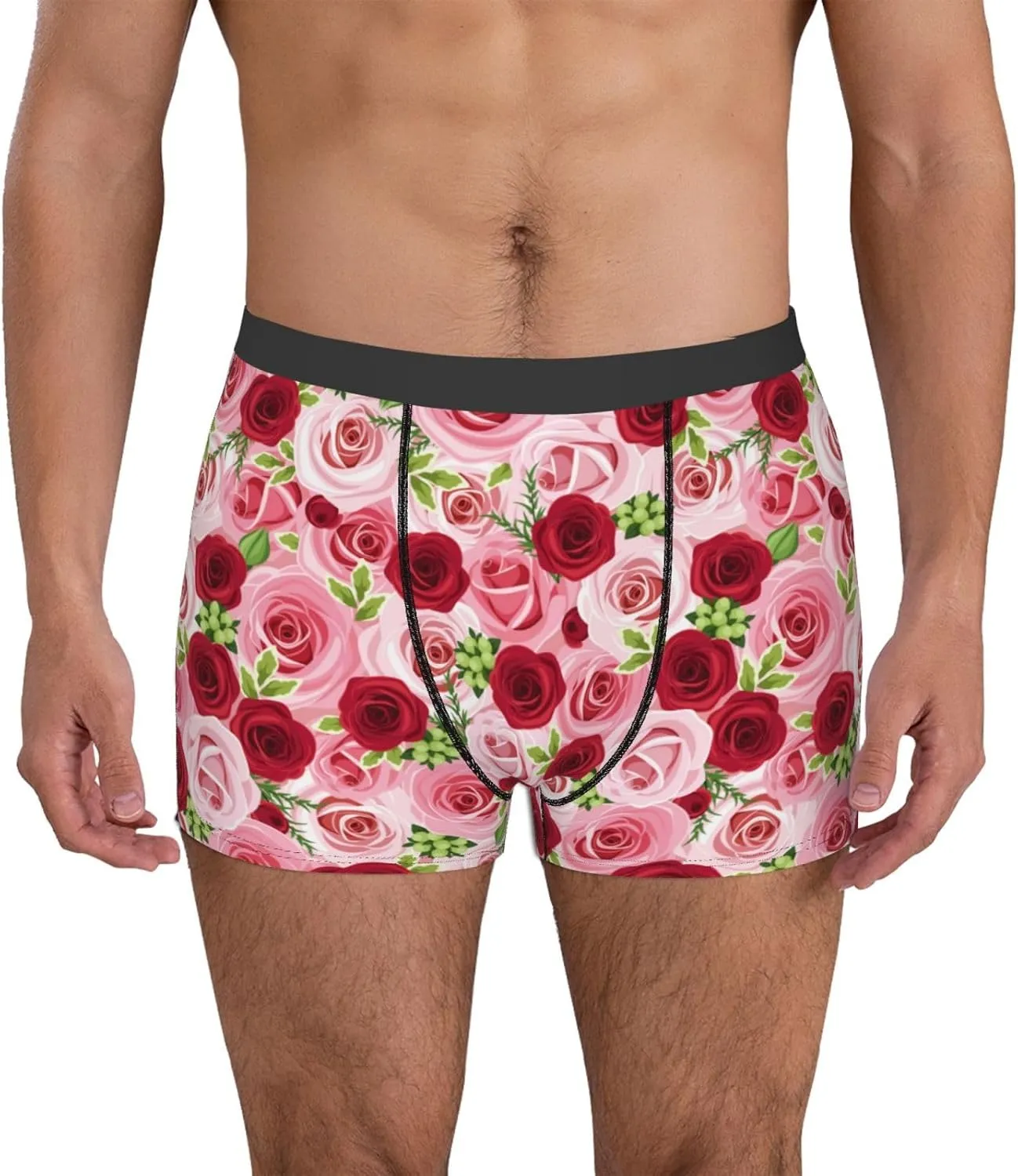 Rose Flowers Print Boxer Briefs For Men Breathable Underwear-