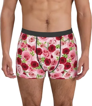 Rose Flowers Print Boxer Briefs For Men Breathable Underwear-