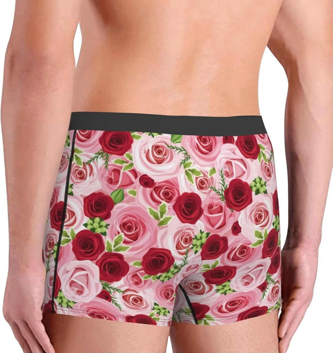 Rose Flowers Print Boxer Briefs For Men Breathable Underwear-
