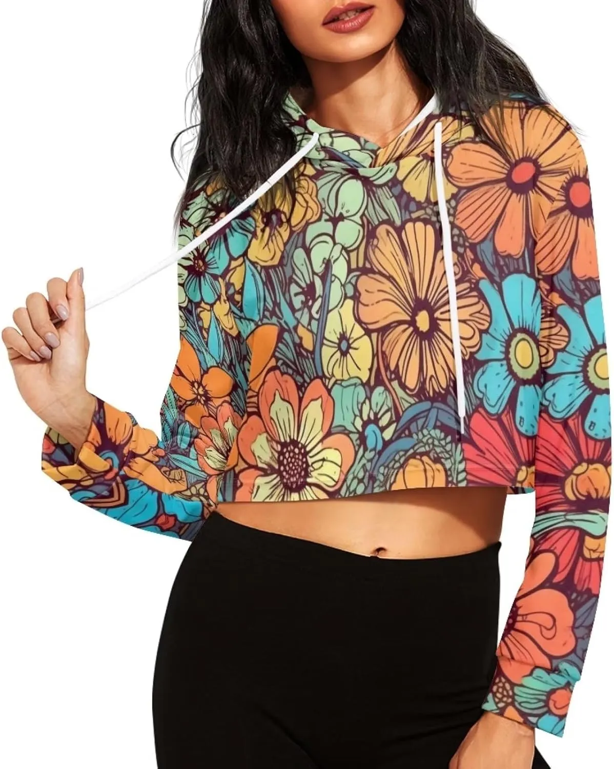 Round Neck Long Sleeve Sweatshirt Crop Tops for Women Girls