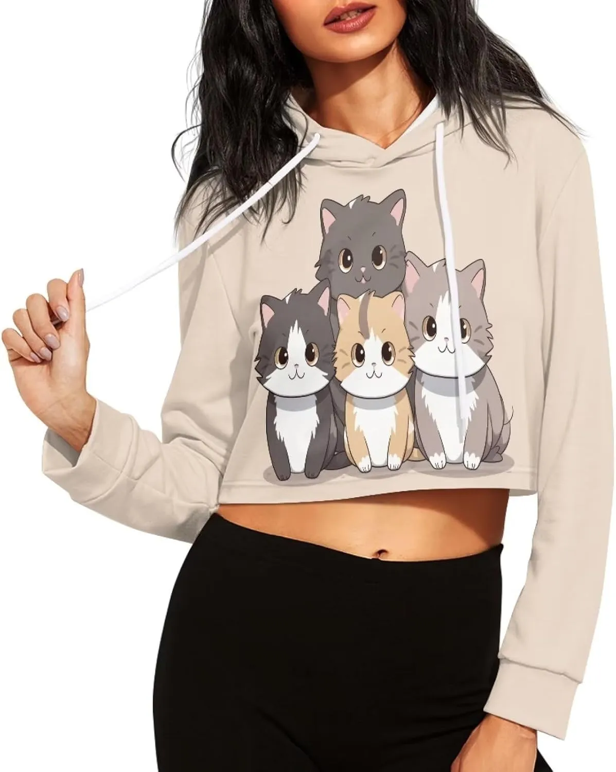 Round Neck Long Sleeve Sweatshirt Crop Tops for Women Girls