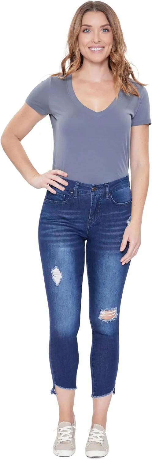 Royalty For Me Womens Women's Curvy Fit High Rise Frayed Slanted Ankle Sustainable Jean