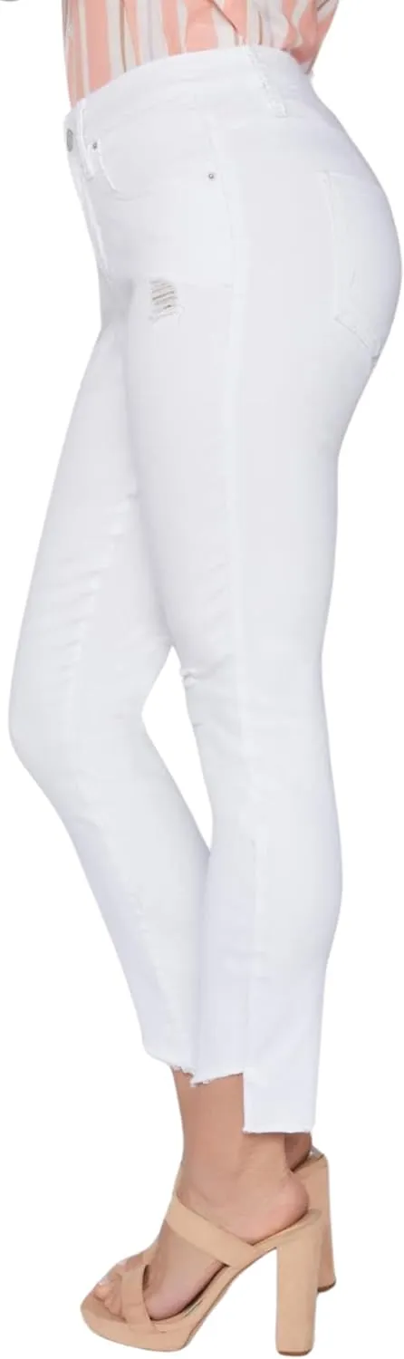 Royalty For Me Womens Women's Curvy Fit High Rise Frayed Slanted Ankle Sustainable Jean