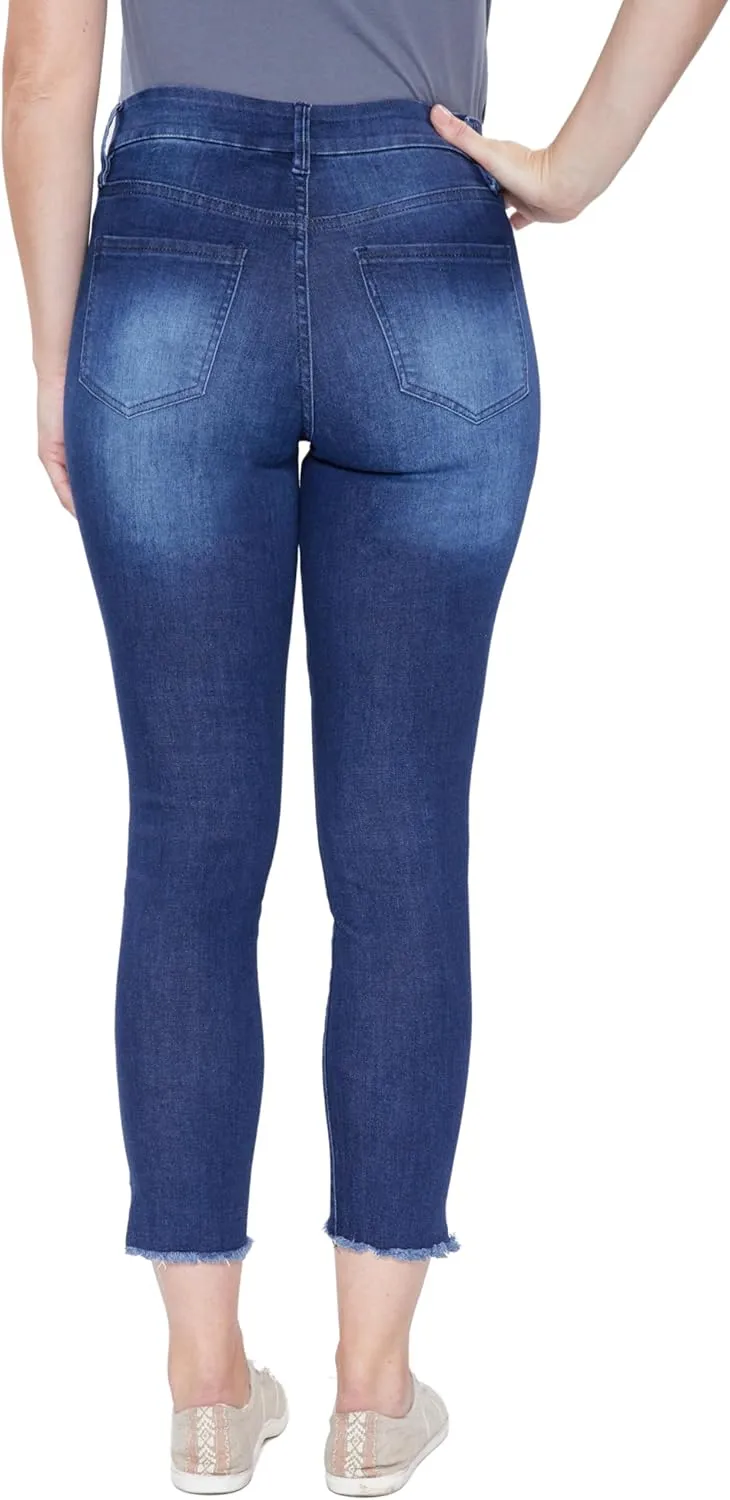 Royalty For Me Womens Women's Curvy Fit High Rise Frayed Slanted Ankle Sustainable Jean