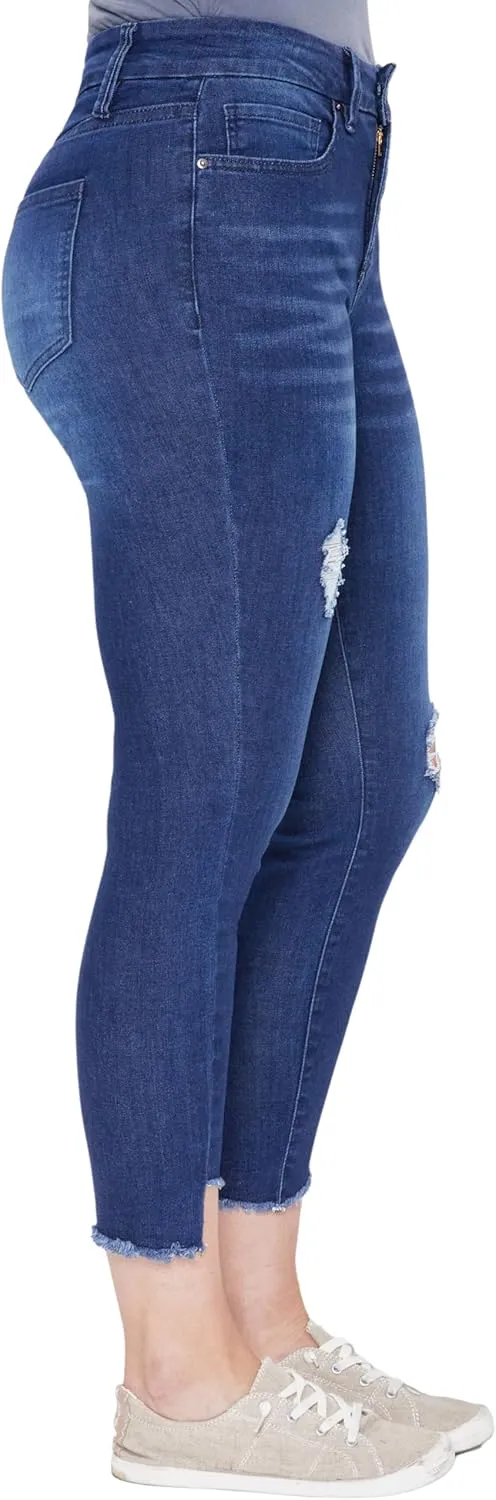 Royalty For Me Womens Women's Curvy Fit High Rise Frayed Slanted Ankle Sustainable Jean
