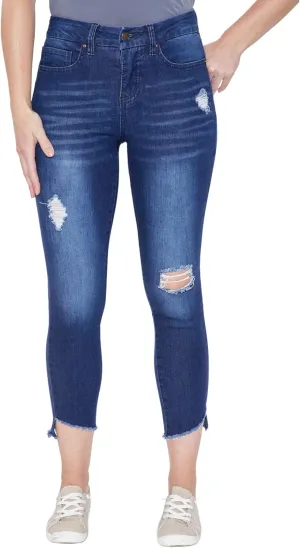 Royalty For Me Womens Women's Curvy Fit High Rise Frayed Slanted Ankle Sustainable Jean