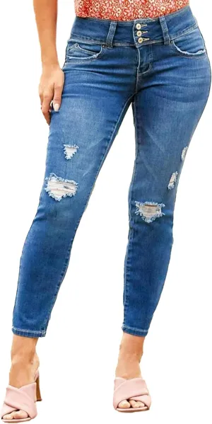 Royalty For Me Womens Women's Petite Wannabettabutt 3 Button Skinny Ankle Sustainable Jean