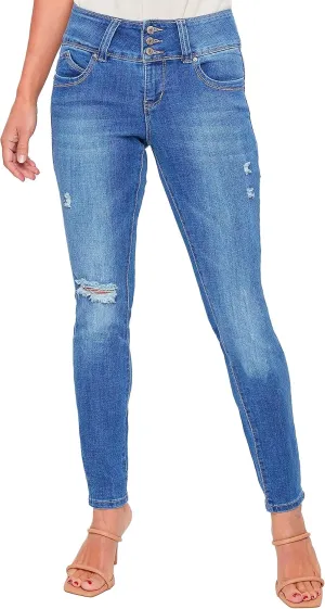 Royalty For Me Womens Women's Wannabettabutt Mid-Rise 3-Button Lycra Sustainable Jean