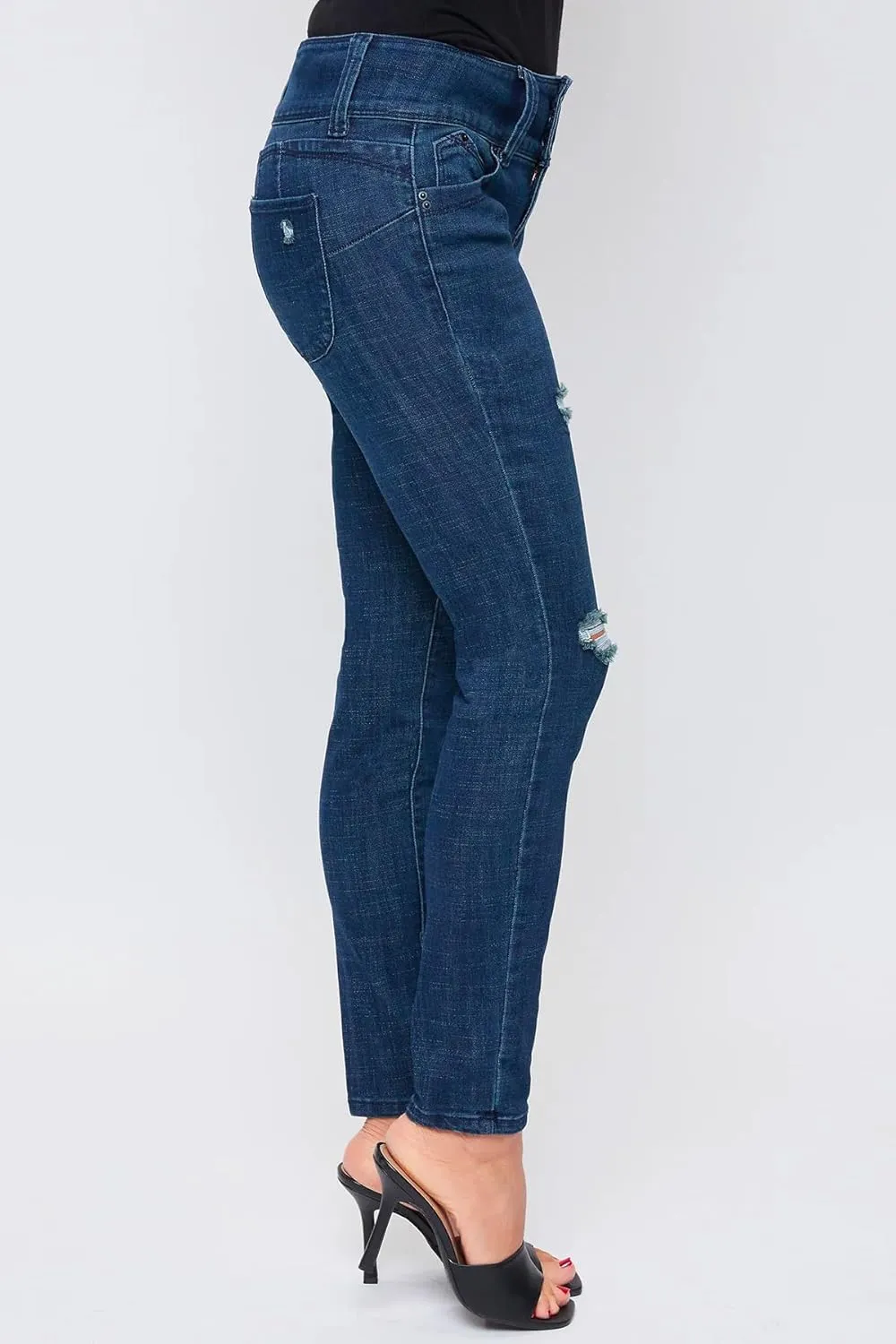 Royalty For Me Womens Women's Wannabettabutt Mid-Rise 3-Button Lycra Sustainable Jean