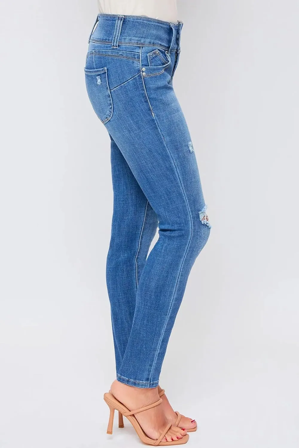 Royalty For Me Womens Women's Wannabettabutt Mid-Rise 3-Button Lycra Sustainable Jean
