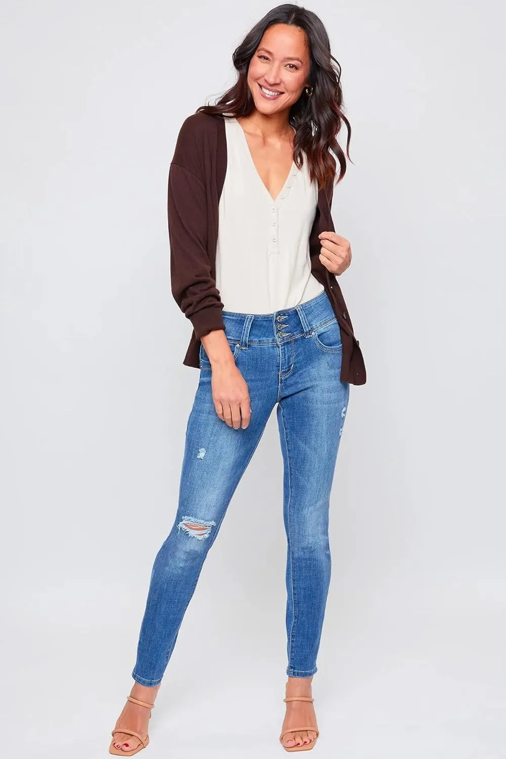 Royalty For Me Womens Women's Wannabettabutt Mid-Rise 3-Button Lycra Sustainable Jean