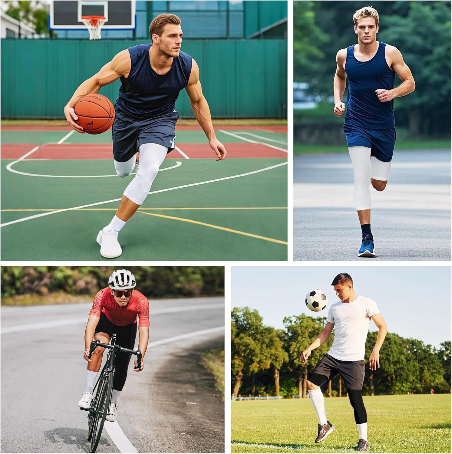 Runhit Men's 3/4 One Leg Compression Tights Single Leg Basketball Compression Pants Leggings Base Layer for Athletic