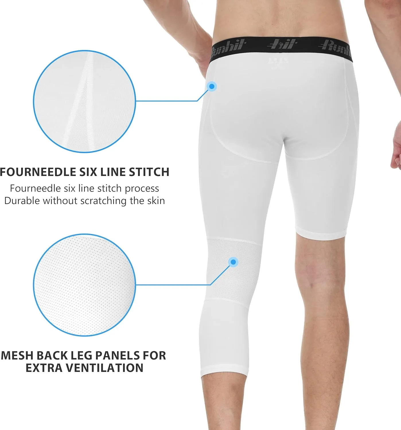 Runhit Men's 3/4 One Leg Compression Tights Single Leg Basketball Compression Pants Leggings Base Layer for Athletic