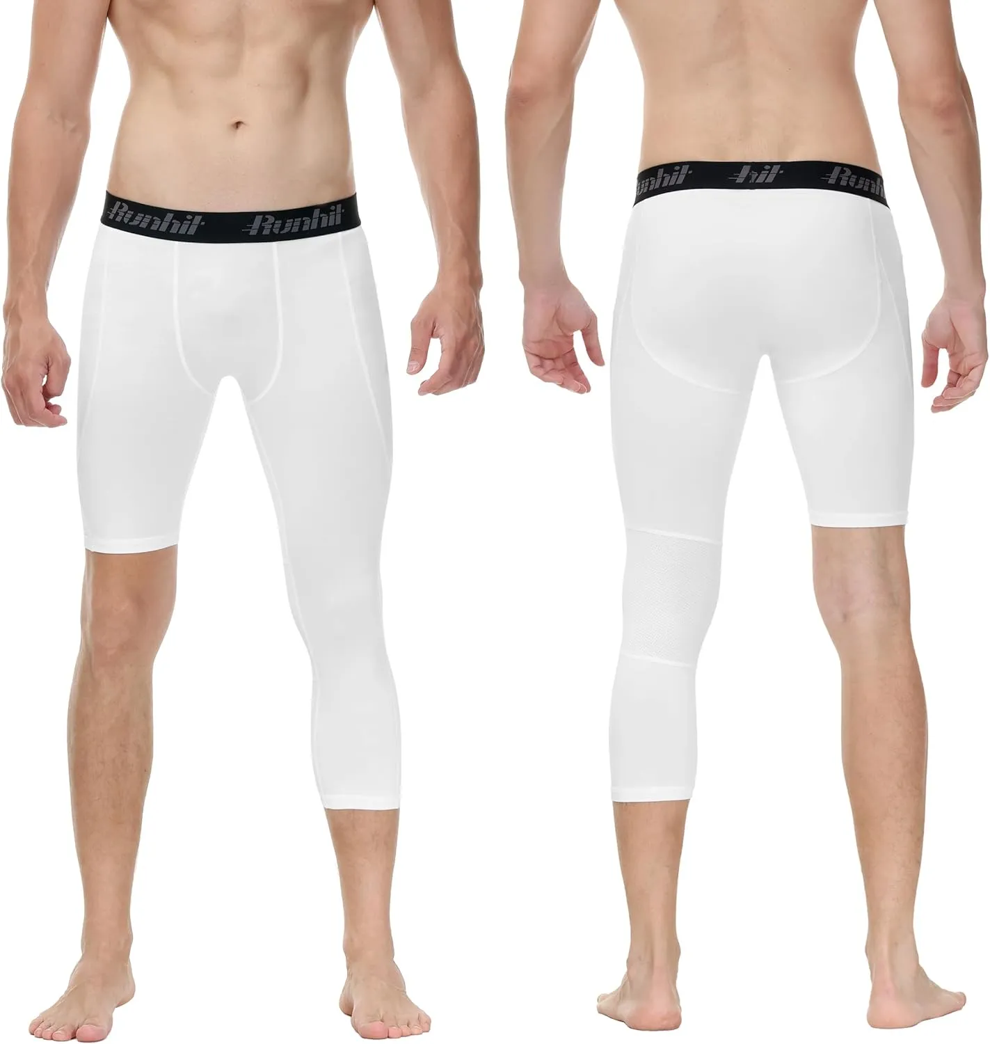 Runhit Men's 3/4 One Leg Compression Tights Single Leg Basketball Compression Pants Leggings Base Layer for Athletic