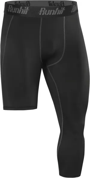 Runhit Men's 3/4 One Leg Compression Tights Single Leg Basketball Compression Pants Leggings Base Layer for Athletic