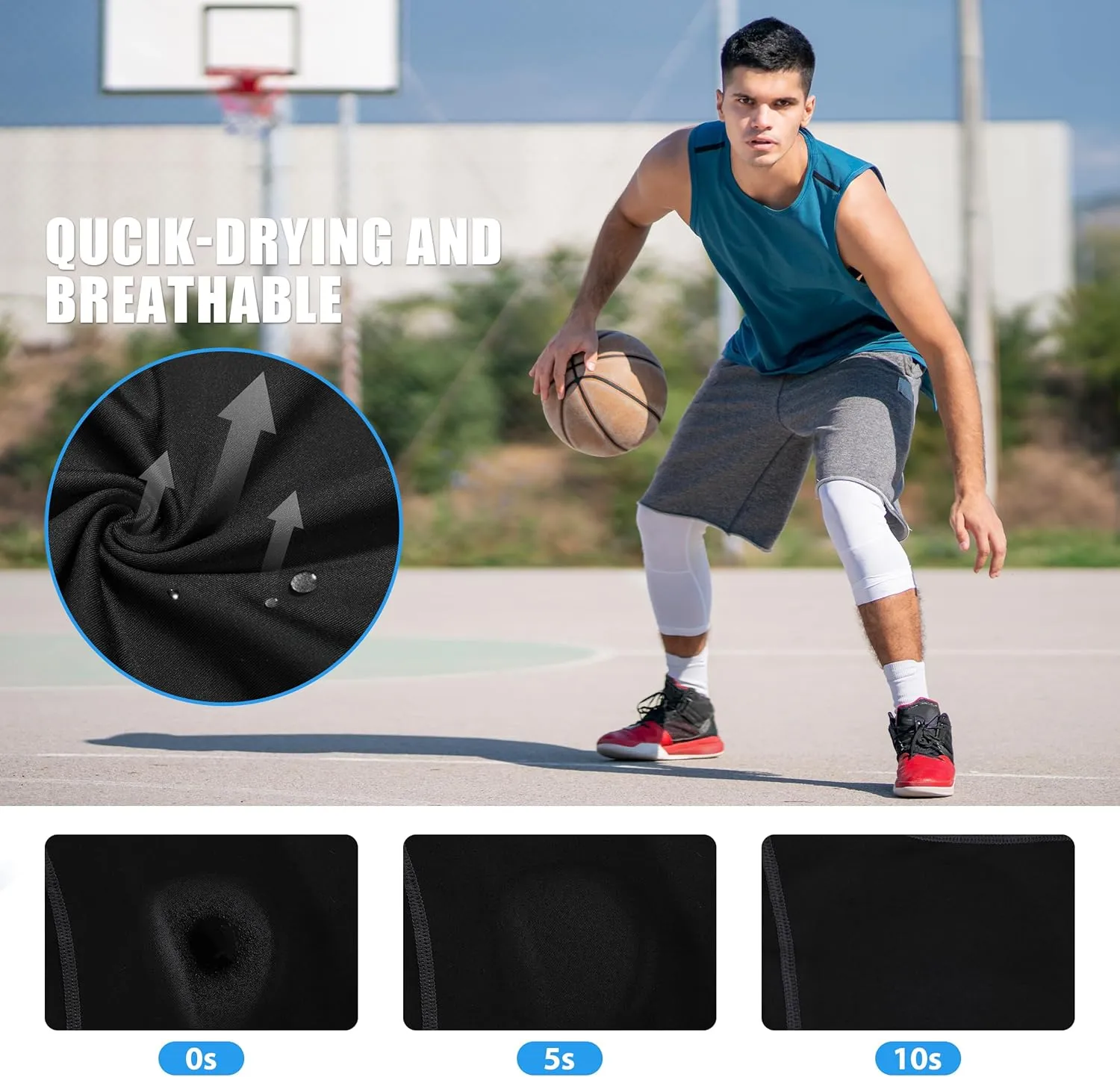 Runhit Men's 3/4 One Leg Compression Tights Single Leg Basketball Compression Pants Leggings Base Layer for Athletic
