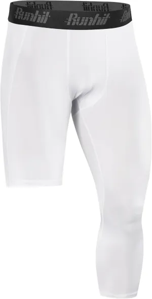 Runhit Men's 3/4 One Leg Compression Tights Single Leg Basketball Compression Pants Leggings Base Layer for Athletic