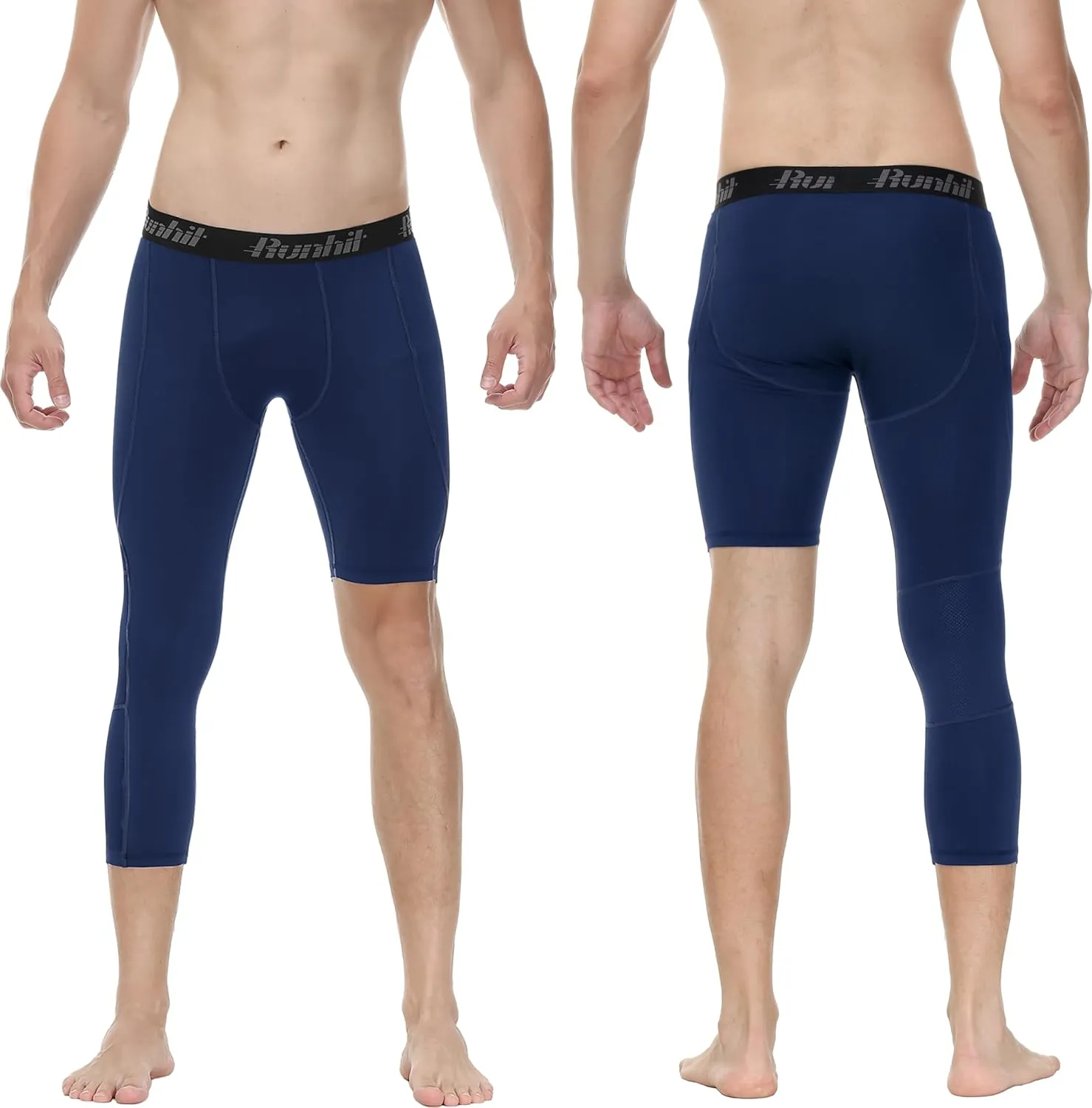 Runhit Men's 3/4 One Leg Compression Tights Single Leg Basketball Compression Pants Leggings Base Layer for Athletic