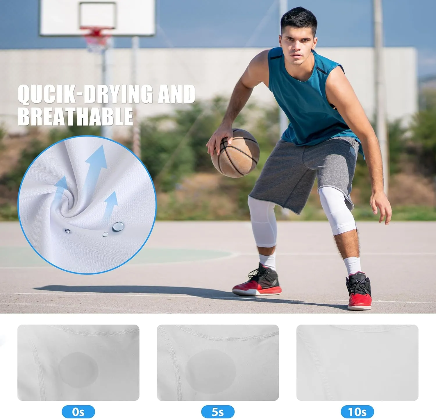Runhit Men's 3/4 One Leg Compression Tights Single Leg Basketball Compression Pants Leggings Base Layer for Athletic