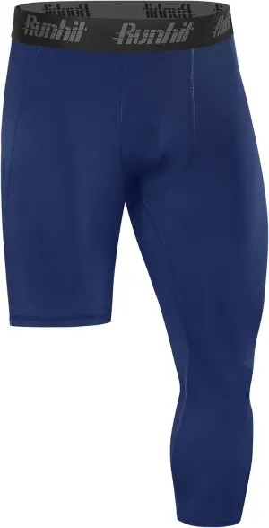 Runhit Men's 3/4 One Leg Compression Tights Single Leg Basketball Compression Pants Leggings Base Layer for Athletic