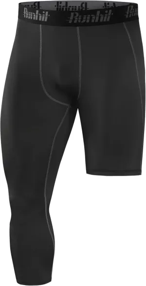 Runhit Men's 3/4 One Leg Compression Tights Single Leg Basketball Compression Pants Leggings Base Layer for Athletic