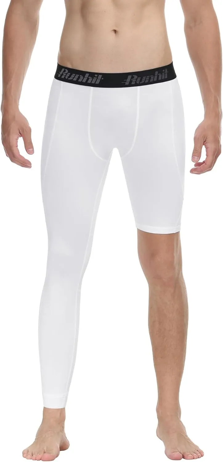 Runhit Men's Basketball One Leg Compression Tights Full Length Single Leg Compression Pants Sports Base Layer Underwear