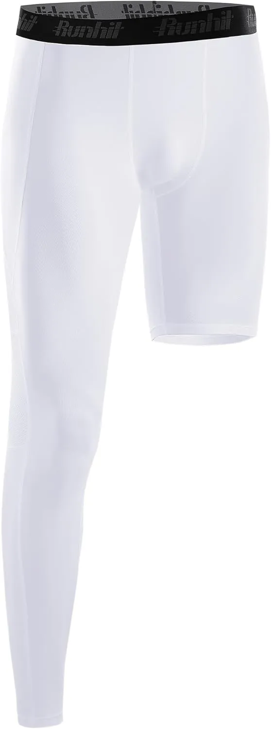 Runhit Men's Basketball One Leg Compression Tights Full Length Single Leg Compression Pants Sports Base Layer Underwear