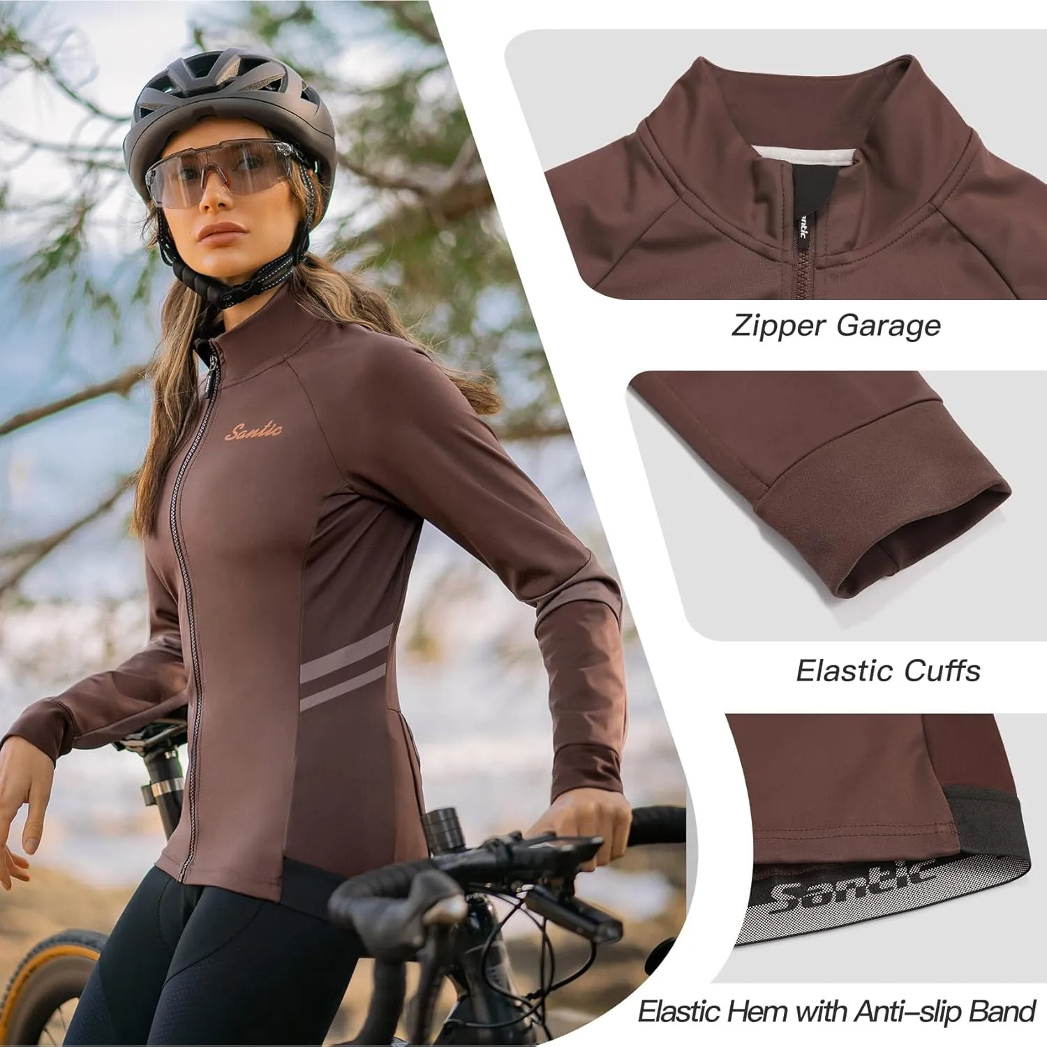 Santic Women's Cycling Jacket Thermal Windproof Windbreaker Reflective Lightweight with Pockets for Biking Running