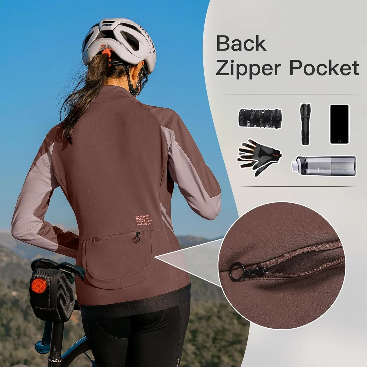 Santic Women's Cycling Jacket Thermal Windproof Windbreaker Reflective Lightweight with Pockets for Biking Running