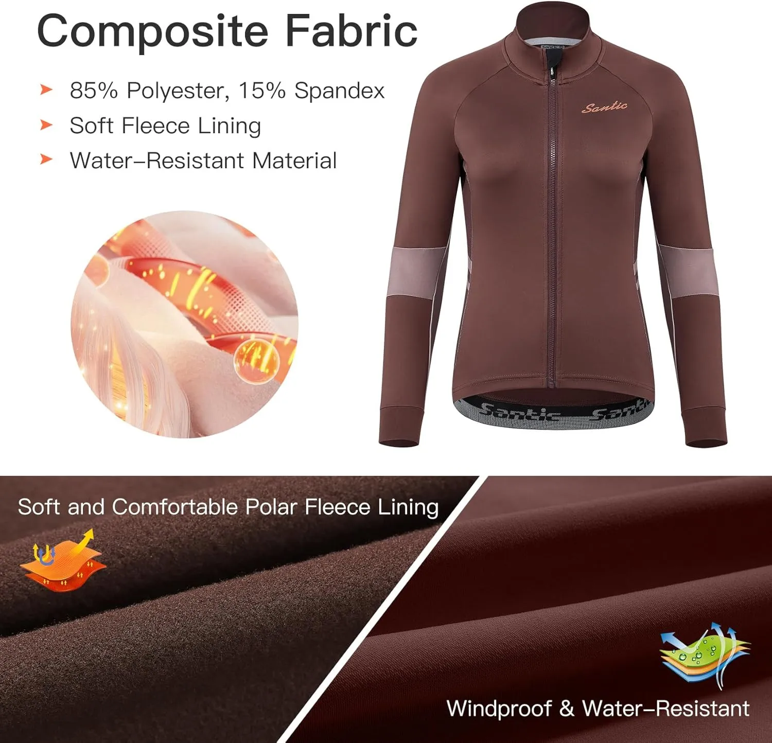 Santic Women's Cycling Jacket Thermal Windproof Windbreaker Reflective Lightweight with Pockets for Biking Running