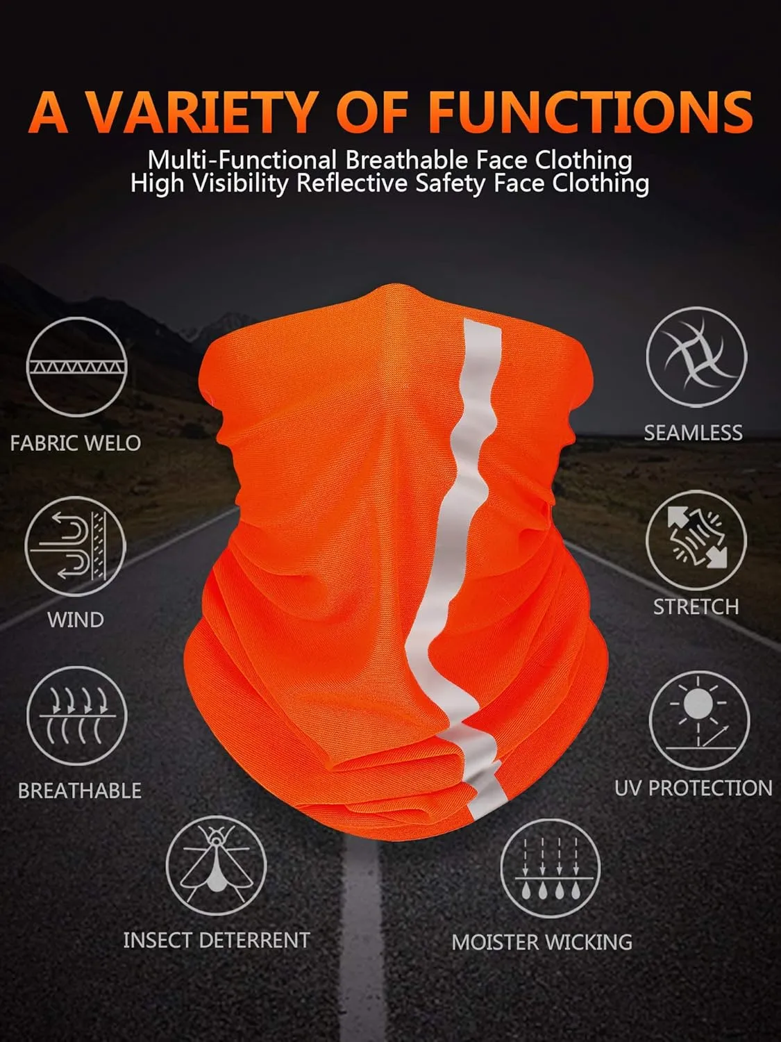 SATINIOR 8 Pcs Reflective Neck Gaiter Neon Safety Bandana Face Cover UV Sun Dust Wind Protection Mask Scarf for Men Women