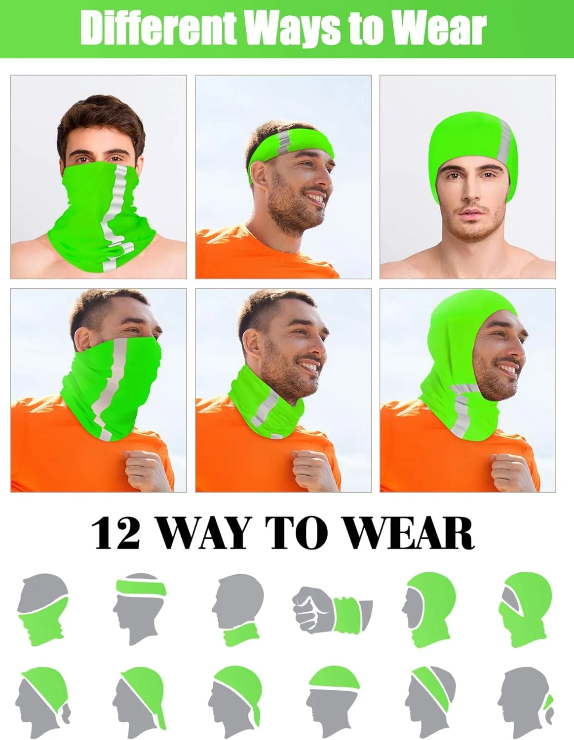 SATINIOR 8 Pcs Reflective Neck Gaiter Neon Safety Bandana Face Cover UV Sun Dust Wind Protection Mask Scarf for Men Women