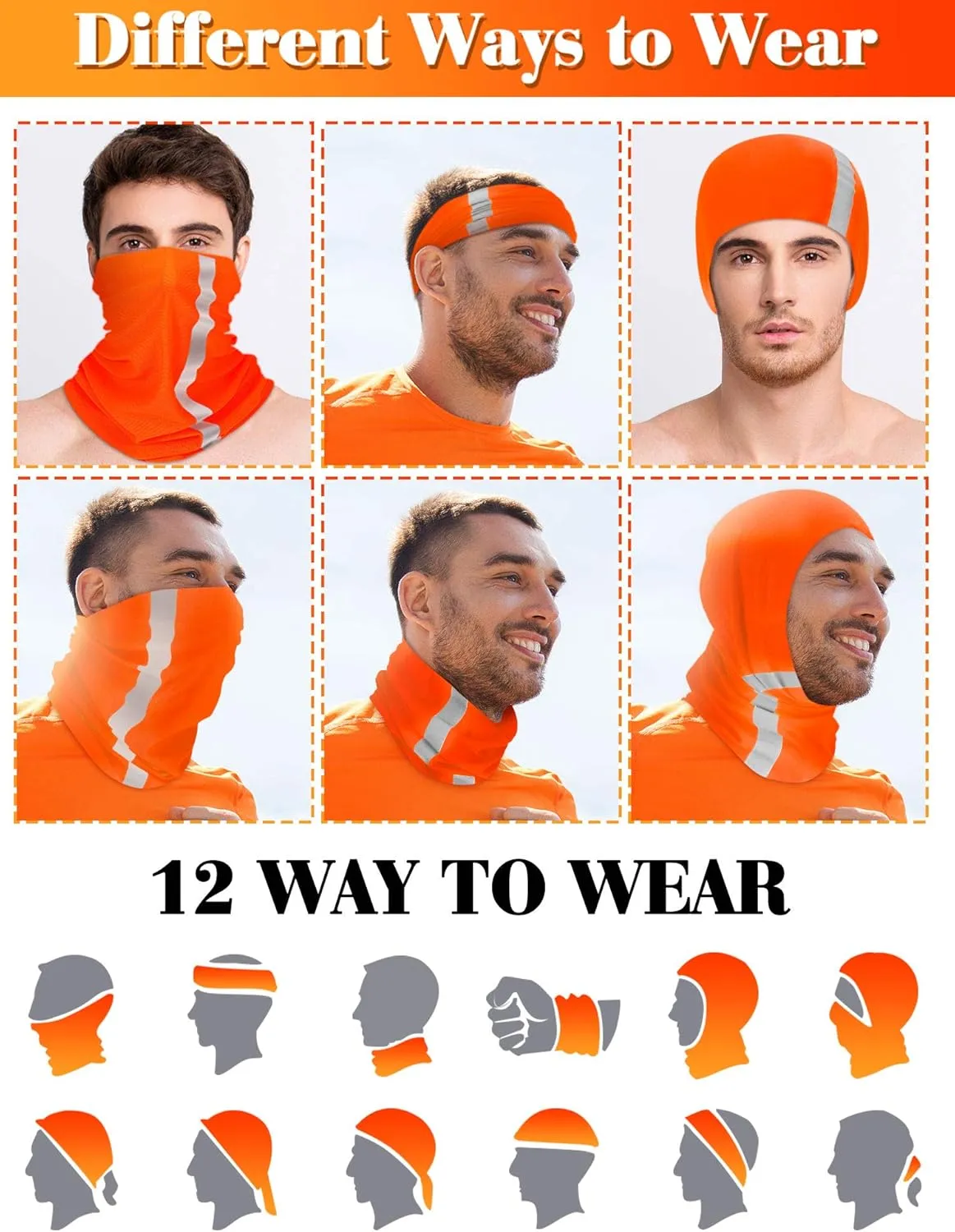 SATINIOR 8 Pcs Reflective Neck Gaiter Neon Safety Bandana Face Cover UV Sun Dust Wind Protection Mask Scarf for Men Women