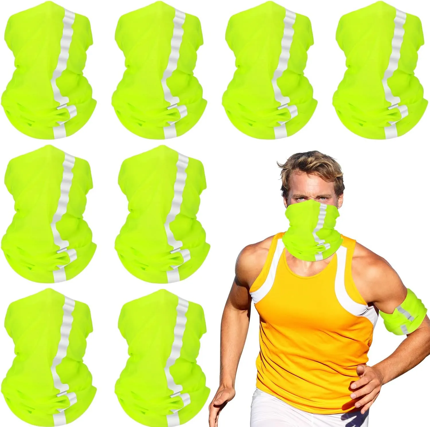 SATINIOR 8 Pcs Reflective Neck Gaiter Neon Safety Bandana Face Cover UV Sun Dust Wind Protection Mask Scarf for Men Women