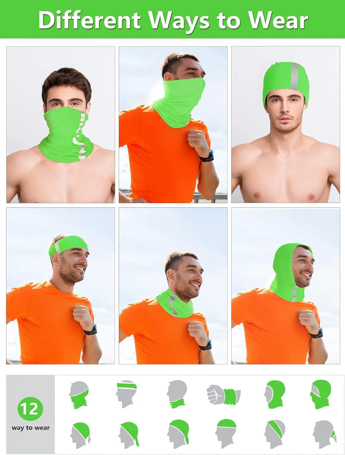 SATINIOR 8 Pcs Reflective Neck Gaiter Neon Safety Bandana Face Cover UV Sun Dust Wind Protection Mask Scarf for Men Women