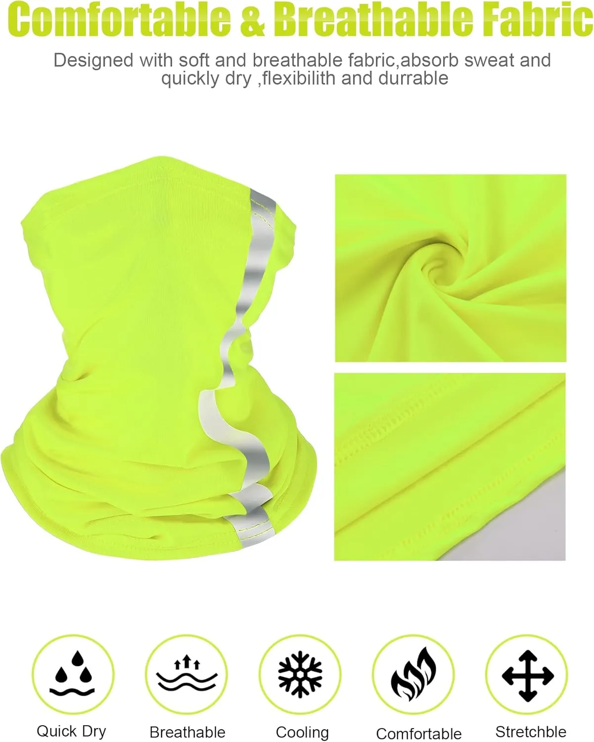 SATINIOR 8 Pcs Reflective Neck Gaiter Neon Safety Bandana Face Cover UV Sun Dust Wind Protection Mask Scarf for Men Women