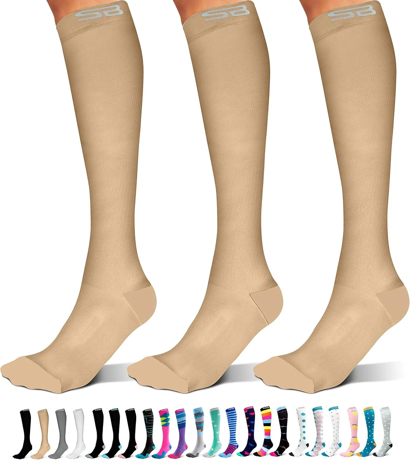 SB SOX 3-Pair Compression Socks for Women & Men (15-20mmHg) – Womens Compression Socks All Day Wear!