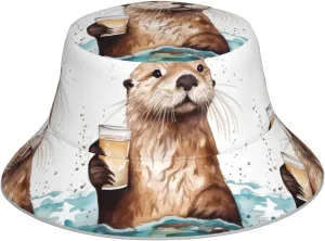 Sea Otter Bucket Hat for Men Women Fashion Sun Cap Packable Outdoor Fisherman Cap Visor Hat Black